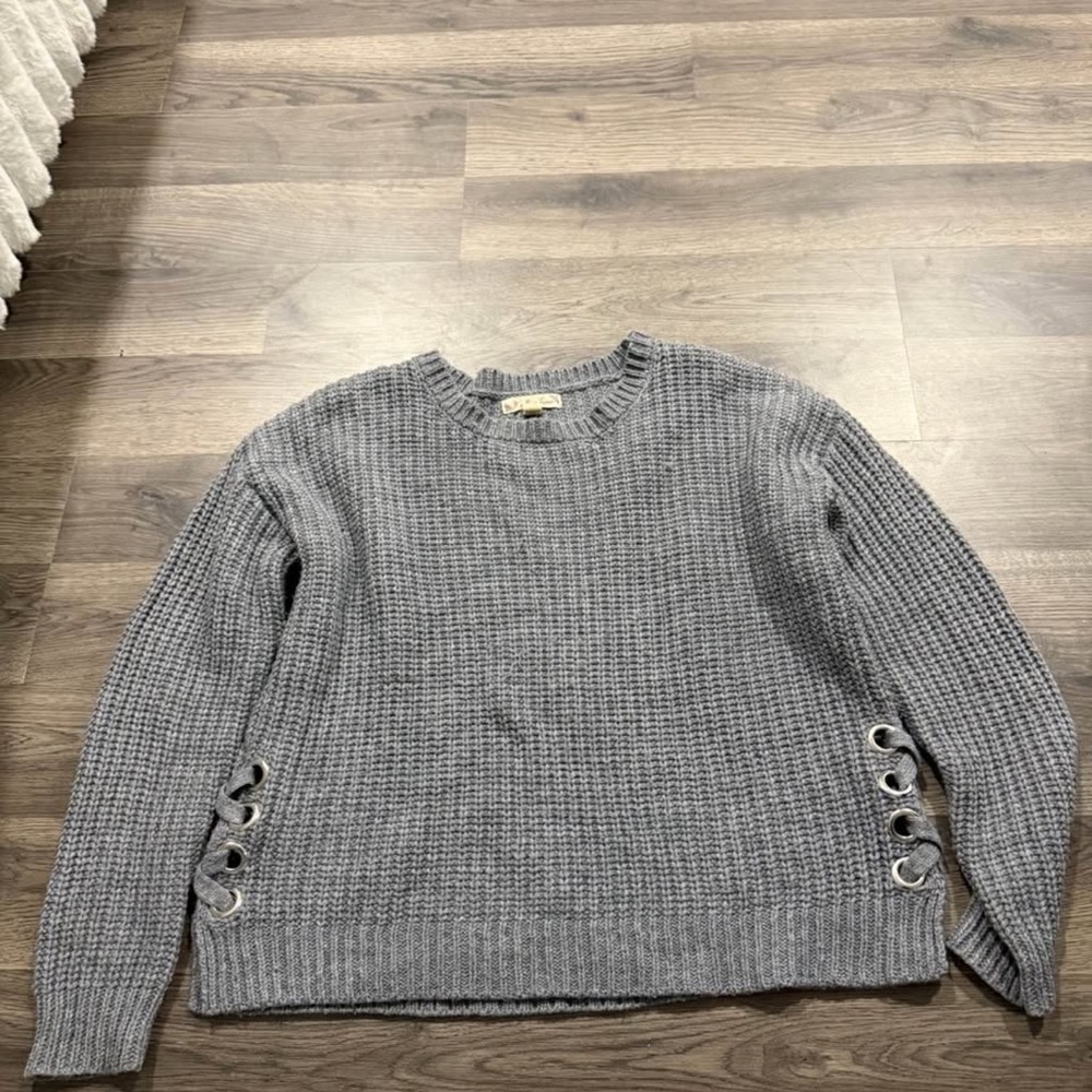 It's Our Time Gray Sweater with Lace Accents
